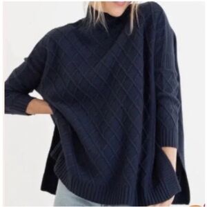 Mersea Women's Lisbon Traveller Navy Cable-Knit Mockneck  Sweater